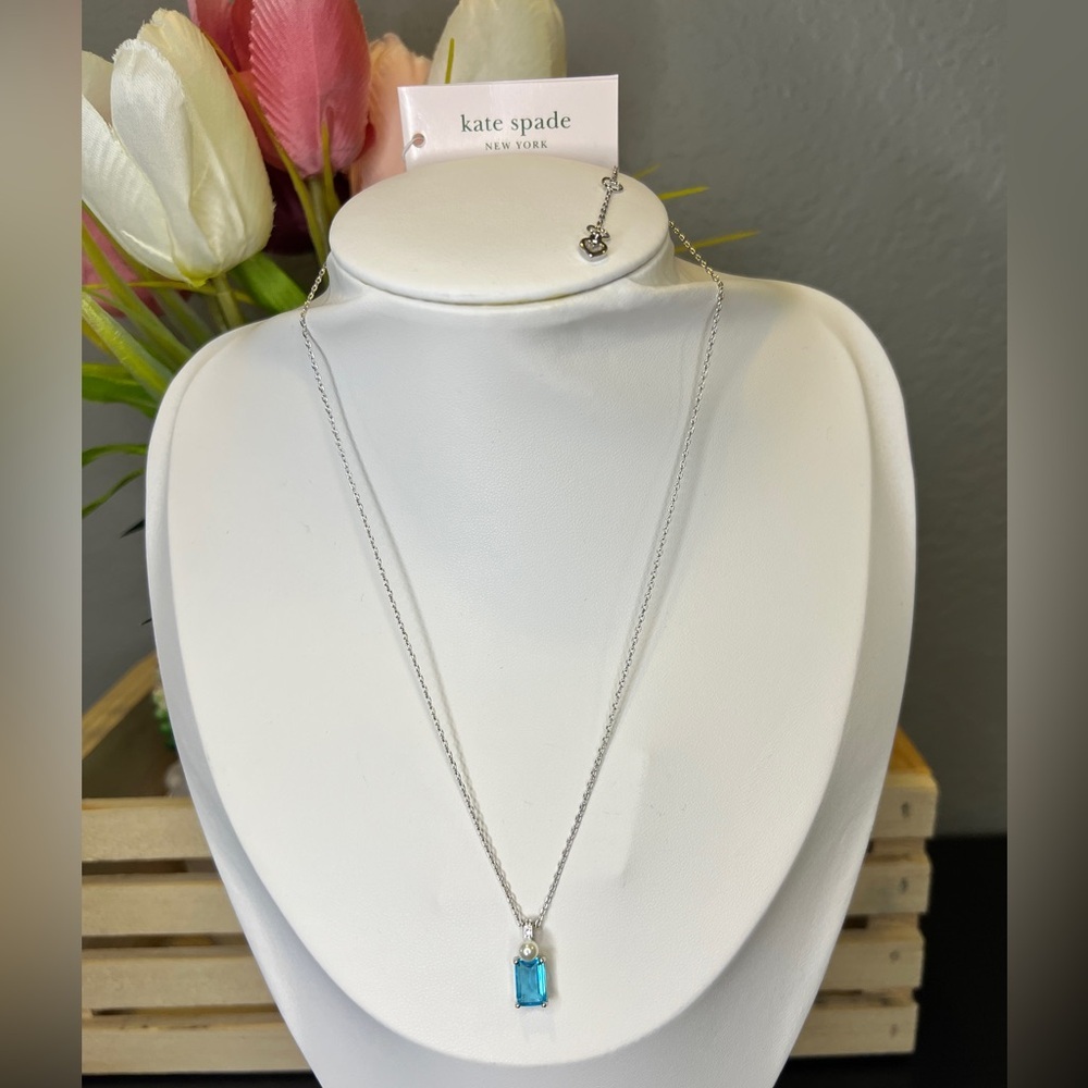 Kate Spade Bouquet Toss Silver Blue Stone Necklace